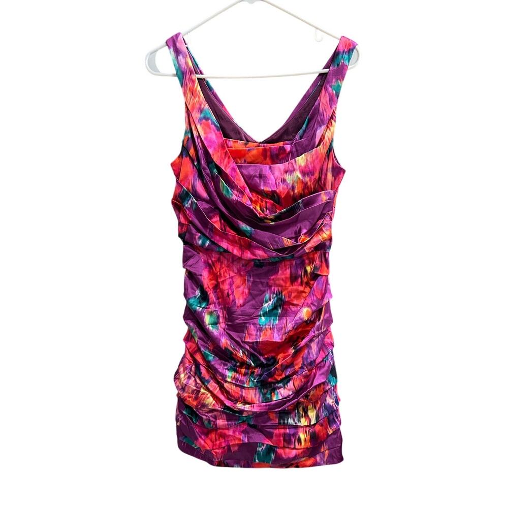 Vintage Y2K Express Design Studio Ruched Silk Mini Cocktail Dress Watercolors 8